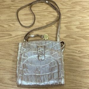 Brahman Taupe  Pearl Croc pattern leather cross body purse